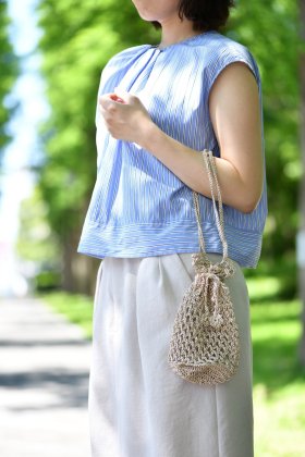 【無料編み図】メタリックフリーコード“metallic free cord”で作る巾着バッグ