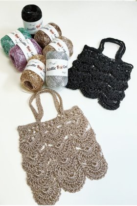 【無料編み図】メタリックフリーコード“metallic free cord”で作るレースバッグ