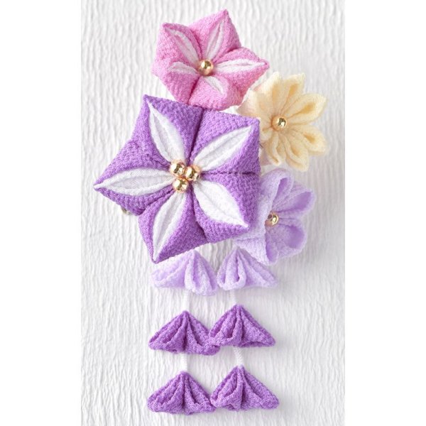画像1: 京ちりめんつまみ細工　彩花のブローチ（紫）
