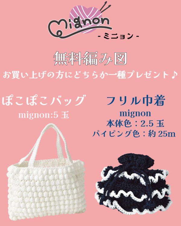 画像2: 【5/初旬発売開始】【ぽこぽこバッグorフリル巾着の選べる編み図付き!!】POPでかわいいテープヤーン♪　Mignon(ミニョン)