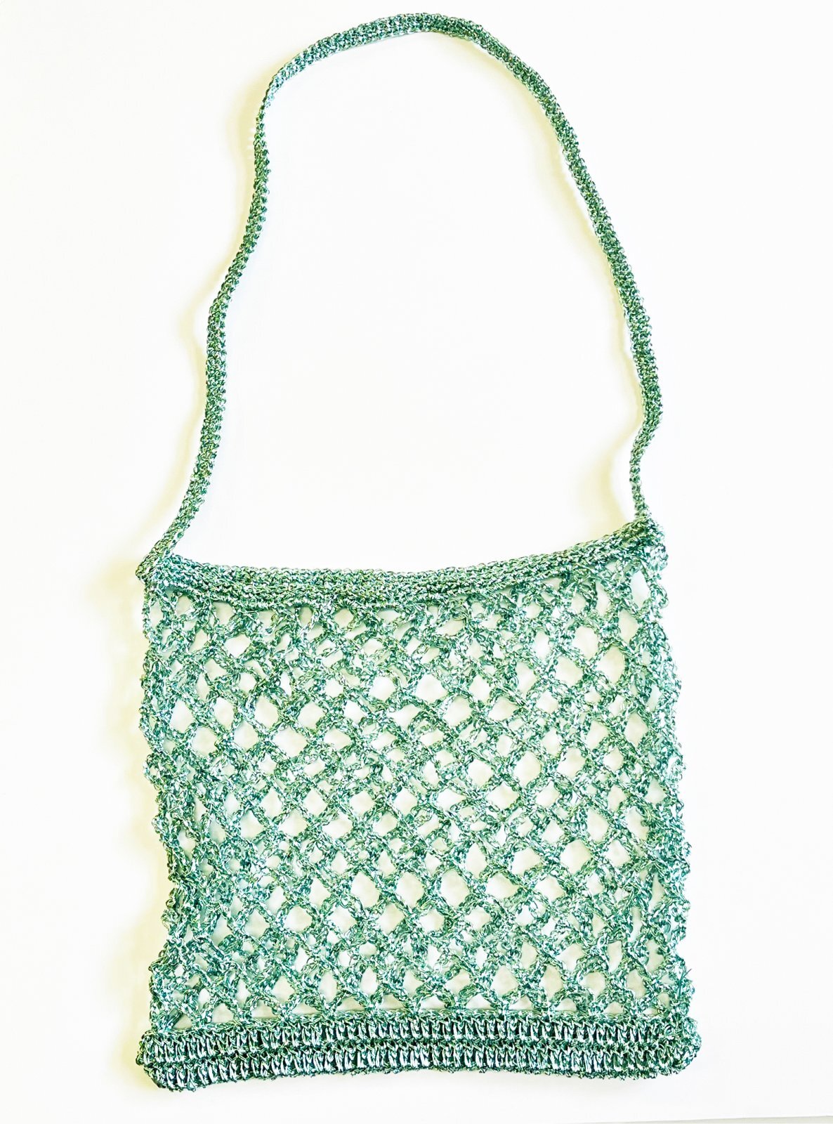 【無料編み図】メタリックフリーコード“metallic free cord”で作るメッシュバッグ