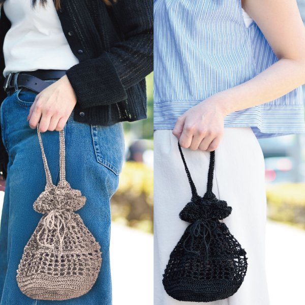 画像1: 【7/20頃出荷開始】韓国と日本で人気上昇中！metallic free cord(メタリックフリーコード)で編む巾着バッグキット (1)